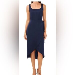 Halogen Dresses | Halogen Navy Satin Wrap Detail Tank Dress | Size S